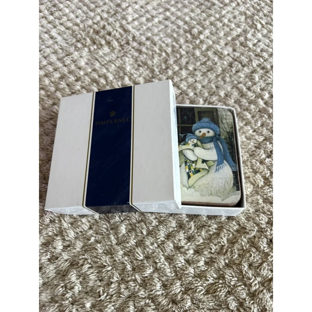 Set of 6 Pimpernel Winter Christmas Snowman Coasters in Box Grandmacore MCM